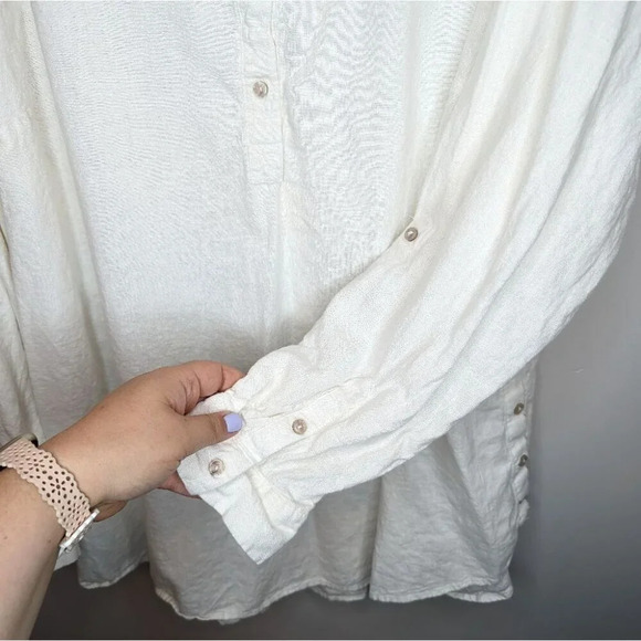 Croft & Barrow White Linen Blend 1/4 Button Down Collared Top Women 2X Plus - Picture 3 of 8